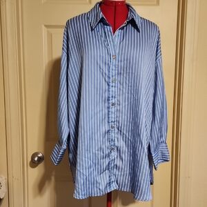 Zara Satiny, Light Blue and White Striped Shirt